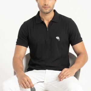 PR49|| BLACK ZIPPER|| 100% Cotton T-Shirt